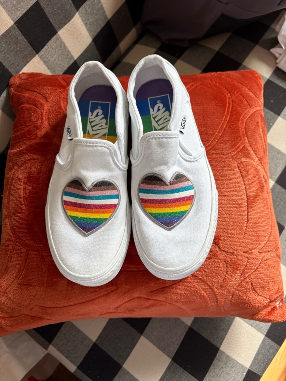 Vans Women’s Pride Glitter Heart White Slip-On Shoes